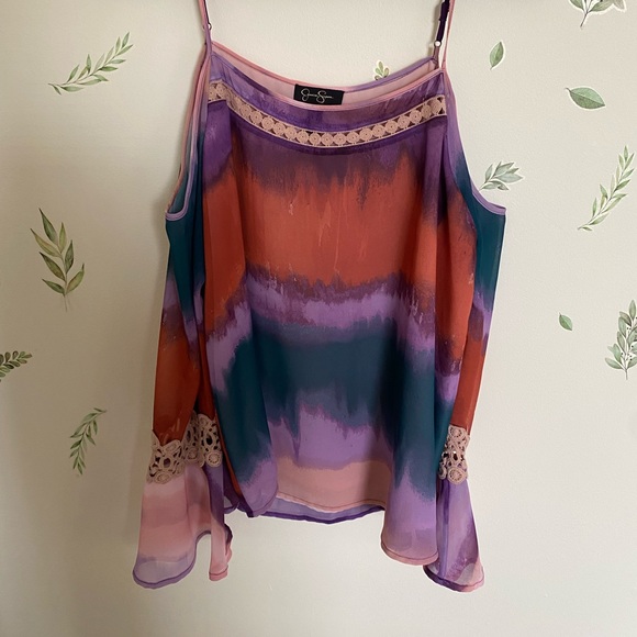 Jessica Simpson Cold Shoulder Tie Dye Top - Picture 2 of 12